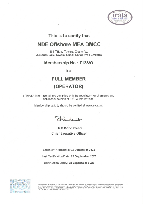 IRATA Full member NDE Offshore Middle East
